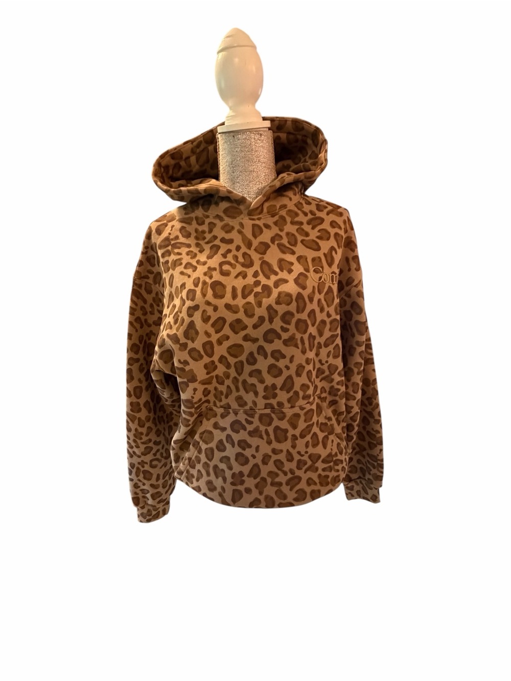 Comfort Leopard Print Hooded Pullover Sweatshirt - Brown/Camel